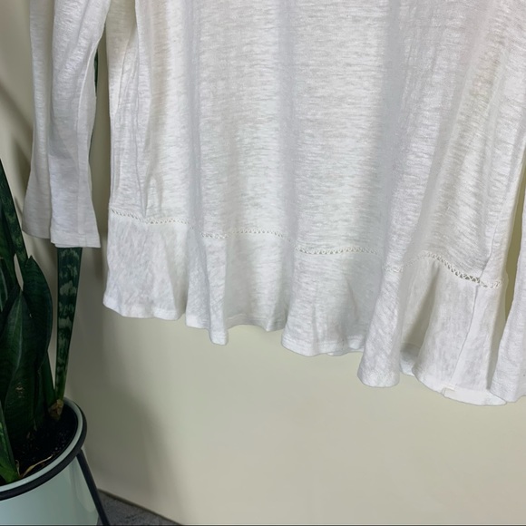 Rebecca Taylor White Long Sleeve Slub Knit Tee with Lace - Picture 5 of 10